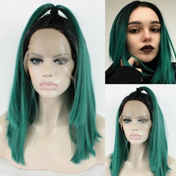 Ombre GreenSHORT BOB LaceFront Wig NEW